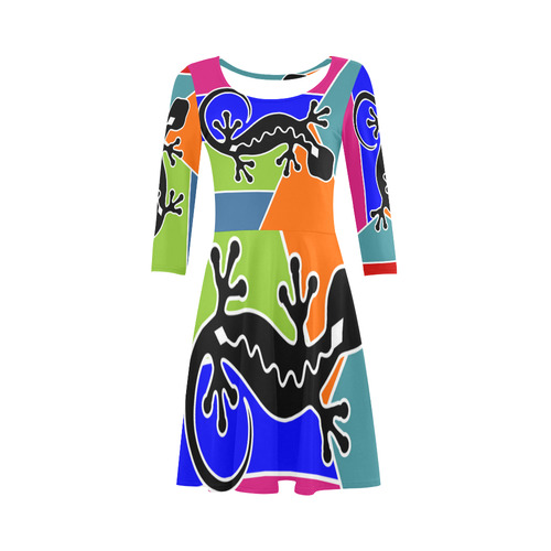 Modern Geometric Mosaic Contrast Gecko 3/4 Sleeve Sundress (D23)