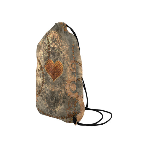 Steampuink, rusty heart with clocks and gears Small Drawstring Bag Model 1604 (Twin Sides) 11"(W) * 17.7"(H)