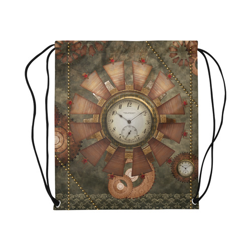 Steampunk, wonderful clocks in noble design Large Drawstring Bag Model 1604 (Twin Sides)  16.5"(W) * 19.3"(H)