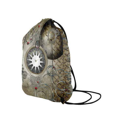 Steampunk, noble design, clocks and gears Large Drawstring Bag Model 1604 (Twin Sides)  16.5"(W) * 19.3"(H)