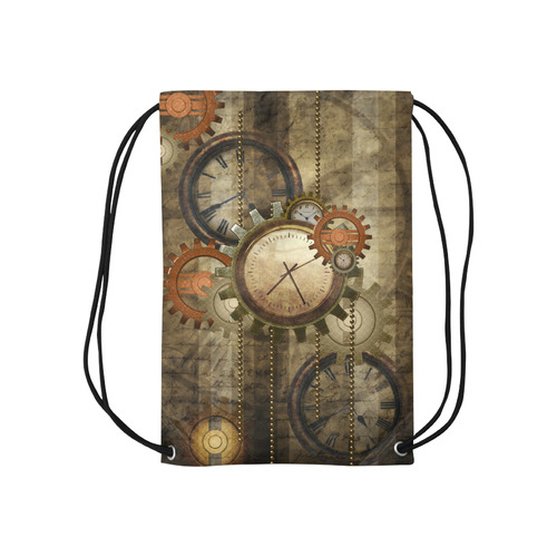 Steampunk, wonderful noble desig, clocks and gears Small Drawstring Bag Model 1604 (Twin Sides) 11"(W) * 17.7"(H)