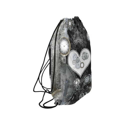 Steampunk, heart, clocks and gears Small Drawstring Bag Model 1604 (Twin Sides) 11"(W) * 17.7"(H)