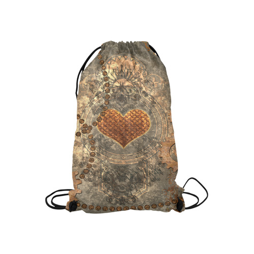 Steampuink, rusty heart with clocks and gears Small Drawstring Bag Model 1604 (Twin Sides) 11"(W) * 17.7"(H)