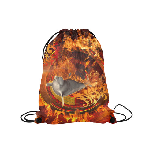 Funny dolphin jumping by a fire circle Medium Drawstring Bag Model 1604 (Twin Sides) 13.8"(W) * 18.1"(H)