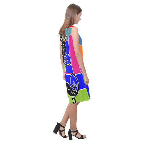 Modern Geometric Mosaic Contrast Gecko Sleeveless Splicing Shift Dress(Model D17)