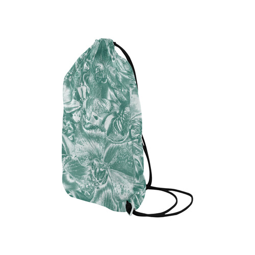 Shimmering floral damask, teal Small Drawstring Bag Model 1604 (Twin Sides) 11"(W) * 17.7"(H)