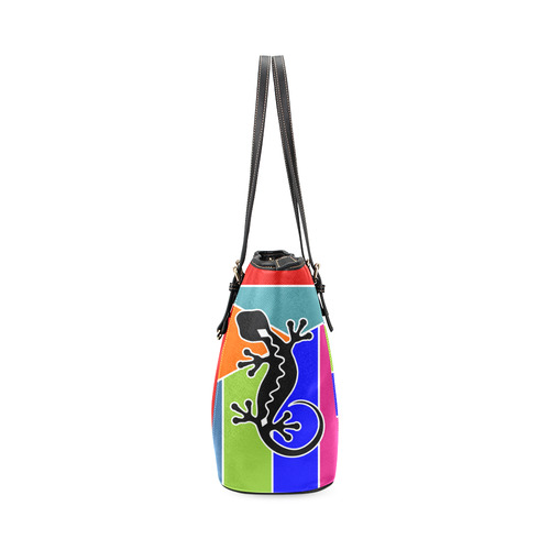 Modern Geometric Mosaic Contrast Gecko Leather Tote Bag/Small (Model 1640)