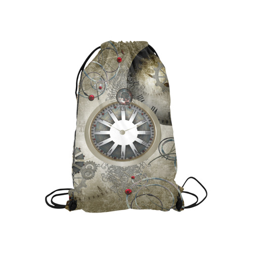 Steampunk, noble design, clocks and gears Small Drawstring Bag Model 1604 (Twin Sides) 11"(W) * 17.7"(H)