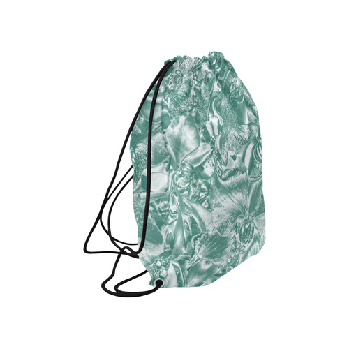 Shimmering floral damask, teal Large Drawstring Bag Model 1604 (Twin Sides)  16.5"(W) * 19.3"(H)