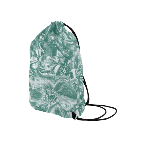 Shimmering floral damask, teal Medium Drawstring Bag Model 1604 (Twin Sides) 13.8"(W) * 18.1"(H)