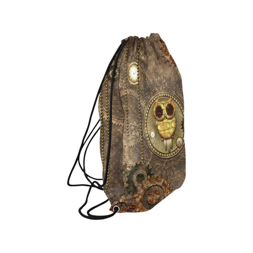 Steampunk, wonderful owl,clocks and gears Medium Drawstring Bag Model 1604 (Twin Sides) 13.8"(W) * 18.1"(H)
