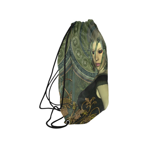 Aweseome dark fairy with headdress Medium Drawstring Bag Model 1604 (Twin Sides) 13.8"(W) * 18.1"(H)