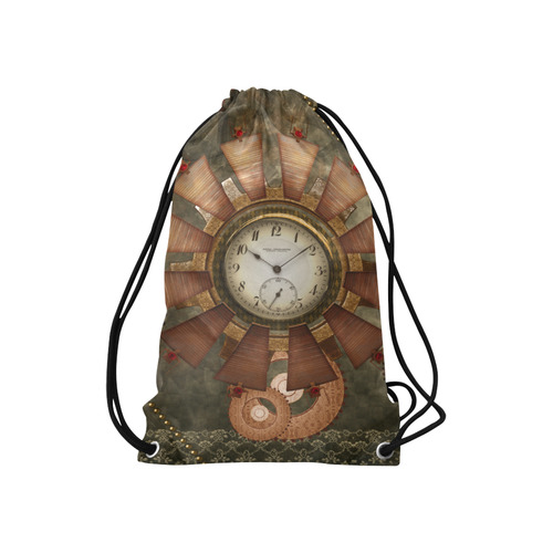 Steampunk, wonderful clocks in noble design Small Drawstring Bag Model 1604 (Twin Sides) 11"(W) * 17.7"(H)