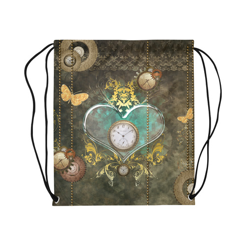 Steampunk, elegant design with heart Large Drawstring Bag Model 1604 (Twin Sides)  16.5"(W) * 19.3"(H)