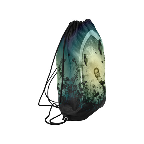 In the night, cute fairy and zeppelin Medium Drawstring Bag Model 1604 (Twin Sides) 13.8"(W) * 18.1"(H)