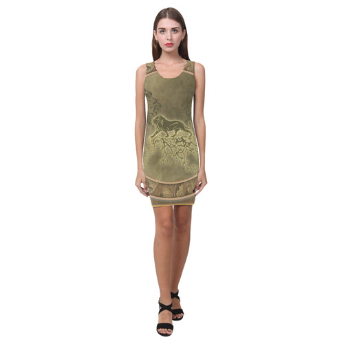 Lion with floral elements, vintage Medea Vest Dress (Model D06)