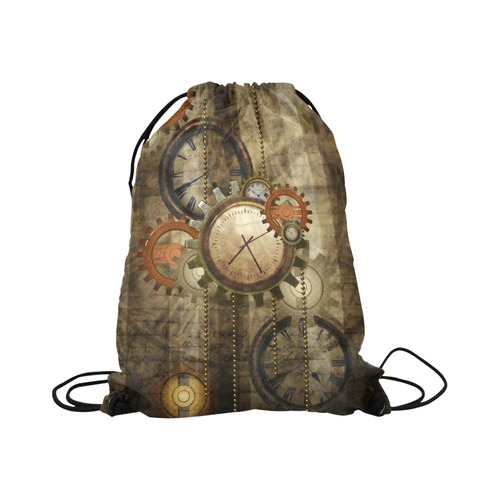 Steampunk, wonderful noble desig, clocks and gears Large Drawstring Bag Model 1604 (Twin Sides)  16.5"(W) * 19.3"(H)