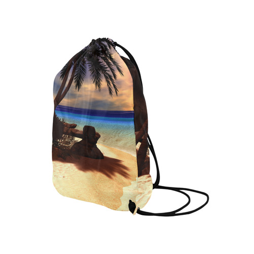 Awesome sunset over a tropical island Medium Drawstring Bag Model 1604 (Twin Sides) 13.8"(W) * 18.1"(H)