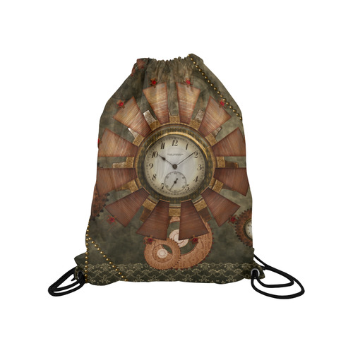 Steampunk, wonderful clocks in noble design Medium Drawstring Bag Model 1604 (Twin Sides) 13.8"(W) * 18.1"(H)