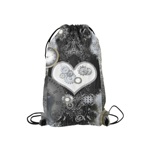 Steampunk, heart, clocks and gears Small Drawstring Bag Model 1604 (Twin Sides) 11"(W) * 17.7"(H)