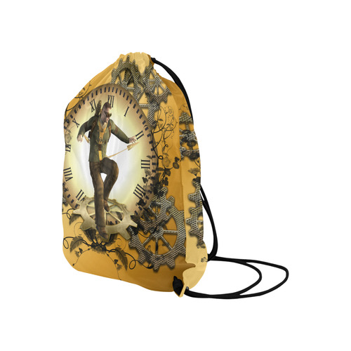 Steampunk, man, clocks and gears Large Drawstring Bag Model 1604 (Twin Sides)  16.5"(W) * 19.3"(H)