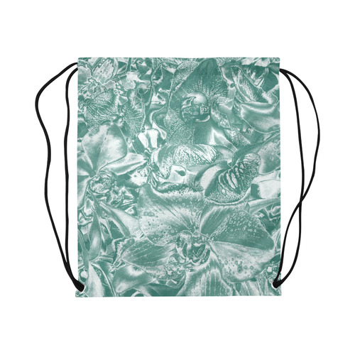 Shimmering floral damask, teal Large Drawstring Bag Model 1604 (Twin Sides)  16.5"(W) * 19.3"(H)