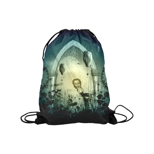 In the night, cute fairy and zeppelin Medium Drawstring Bag Model 1604 (Twin Sides) 13.8"(W) * 18.1"(H)