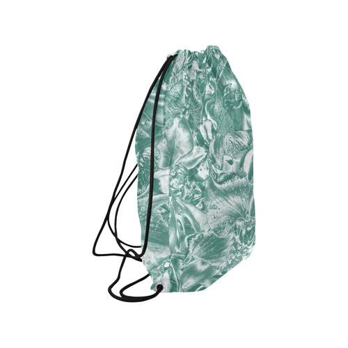 Shimmering floral damask, teal Medium Drawstring Bag Model 1604 (Twin Sides) 13.8"(W) * 18.1"(H)