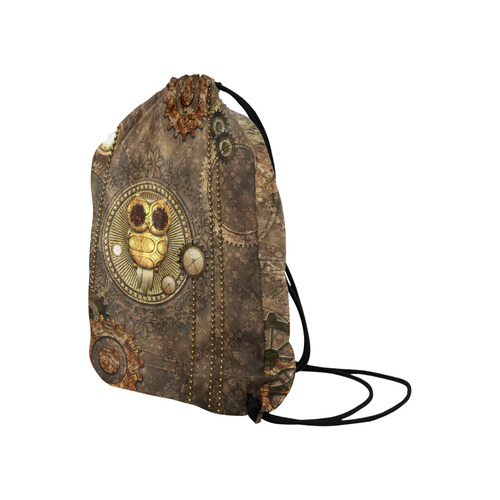 Steampunk, wonderful owl,clocks and gears Large Drawstring Bag Model 1604 (Twin Sides)  16.5"(W) * 19.3"(H)
