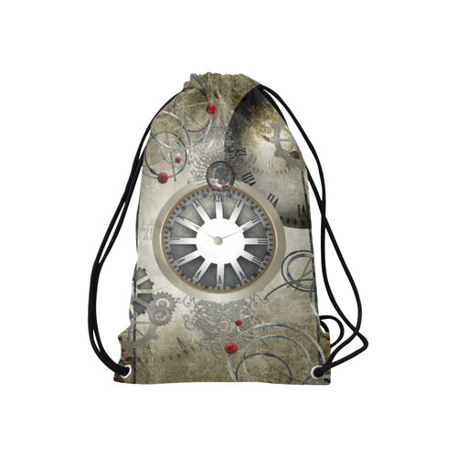 Steampunk, noble design, clocks and gears Small Drawstring Bag Model 1604 (Twin Sides) 11"(W) * 17.7"(H)