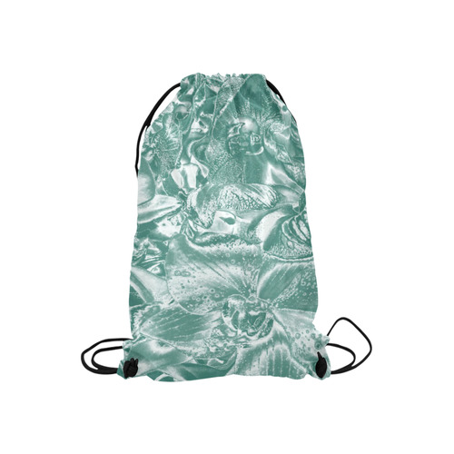 Shimmering floral damask, teal Small Drawstring Bag Model 1604 (Twin Sides) 11"(W) * 17.7"(H)