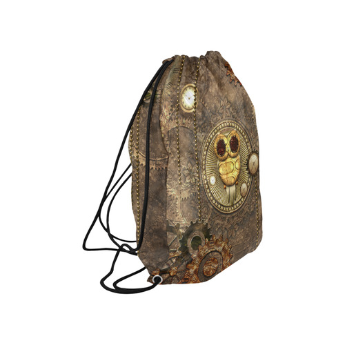 Steampunk, wonderful owl,clocks and gears Large Drawstring Bag Model 1604 (Twin Sides)  16.5"(W) * 19.3"(H)