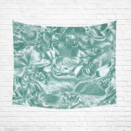 Shimmering floral damask, teal Cotton Linen Wall Tapestry 60"x 51"