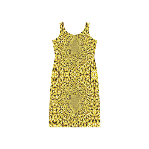 Golden Metallics Lights Kaleidoscope Mandala 1 Phaedra Sleeveless Open Fork Long Dress (Model D08)