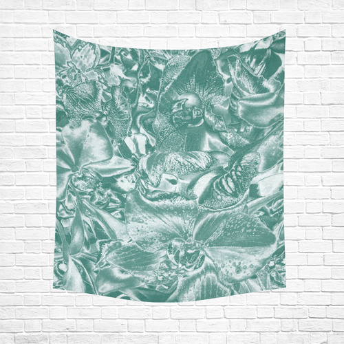 Shimmering floral damask, teal Cotton Linen Wall Tapestry 51"x 60"