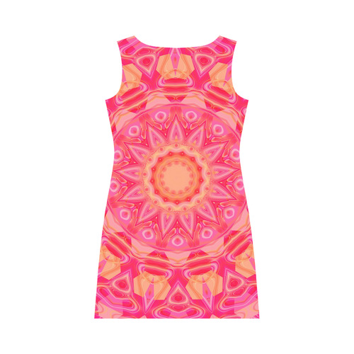 Pink Orange and Rose Abstract Floral Round Collar Dress (D22)