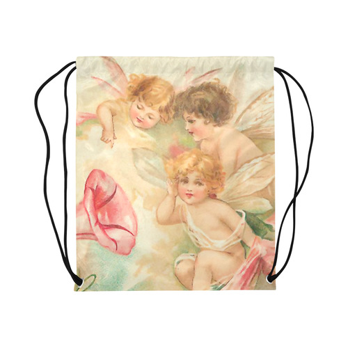 Vintage valentine cupid angel hear love songs Large Drawstring Bag Model 1604 (Twin Sides)  16.5"(W) * 19.3"(H)