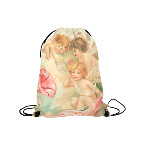 Vintage valentine cupid angel hear love songs Medium Drawstring Bag Model 1604 (Twin Sides) 13.8"(W) * 18.1"(H)