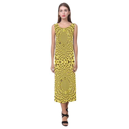 Golden Metallics Lights Kaleidoscope Mandala 1 Phaedra Sleeveless Open Fork Long Dress (Model D08)