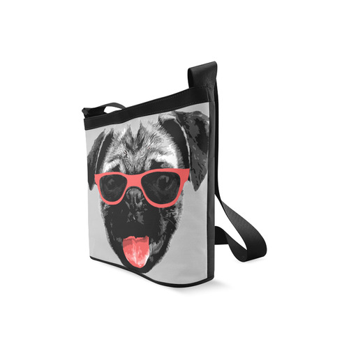Cute PUG / carlin with red tongue & sunglasses Crossbody Bags (Model 1613)