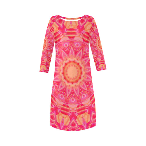 Pink Orange and Rose Abstract Floral Round Collar Dress (D22)