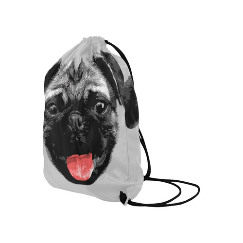Cute PUG / carlin with red tongue Large Drawstring Bag Model 1604 (Twin Sides)  16.5"(W) * 19.3"(H)