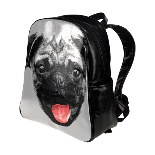 Cute PUG / carlin with red tongue Multi-Pockets Backpack (Model 1636)