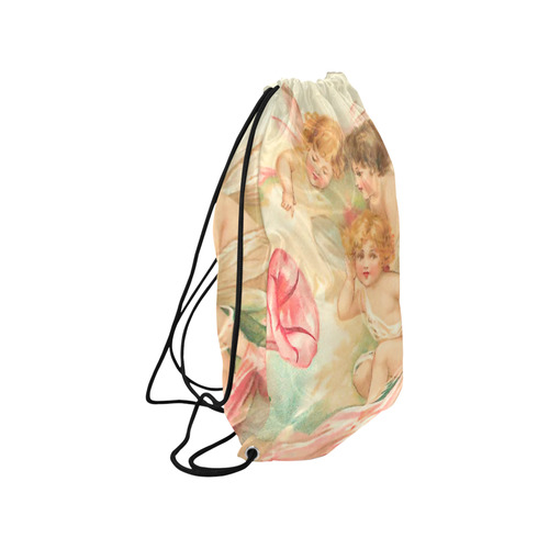 Vintage valentine cupid angel hear love songs Small Drawstring Bag Model 1604 (Twin Sides) 11"(W) * 17.7"(H)