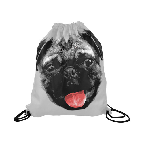 Cute PUG / carlin with red tongue Large Drawstring Bag Model 1604 (Twin Sides)  16.5"(W) * 19.3"(H)