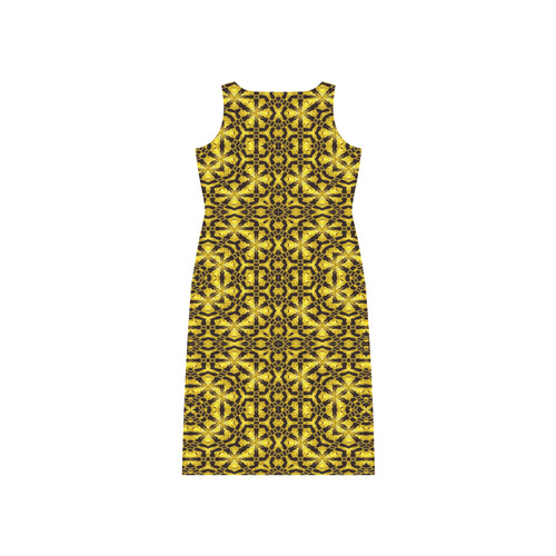 Golden Metallics Lights Kaleidoscope Mandala 4 Phaedra Sleeveless Open Fork Long Dress (Model D08)