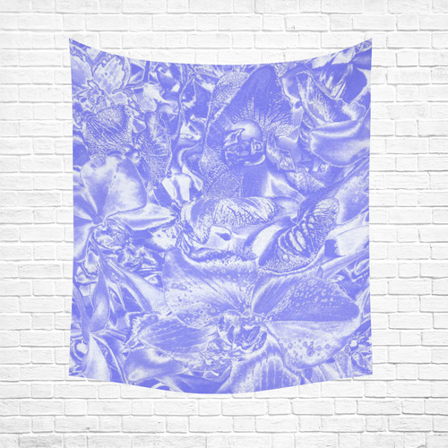 Shimmering floral damask,  blue Cotton Linen Wall Tapestry 51"x 60"