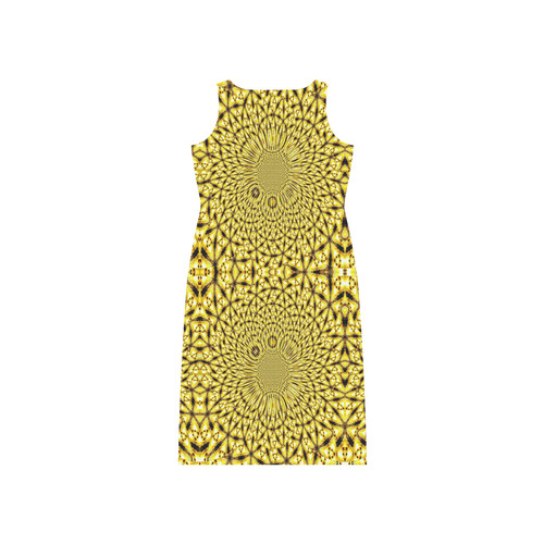 Golden Metallics Lights Kaleidoscope Mandala 1 Phaedra Sleeveless Open Fork Long Dress (Model D08)