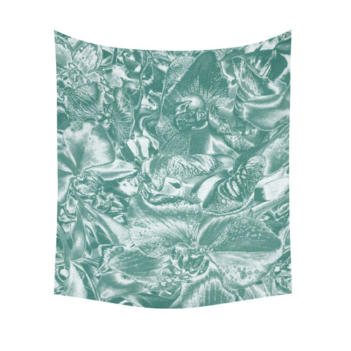 Shimmering floral damask, teal Cotton Linen Wall Tapestry 51"x 60"