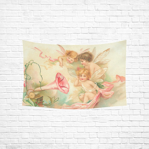 Vintage valentine cupid angel hear love songs Cotton Linen Wall Tapestry 60"x 40"